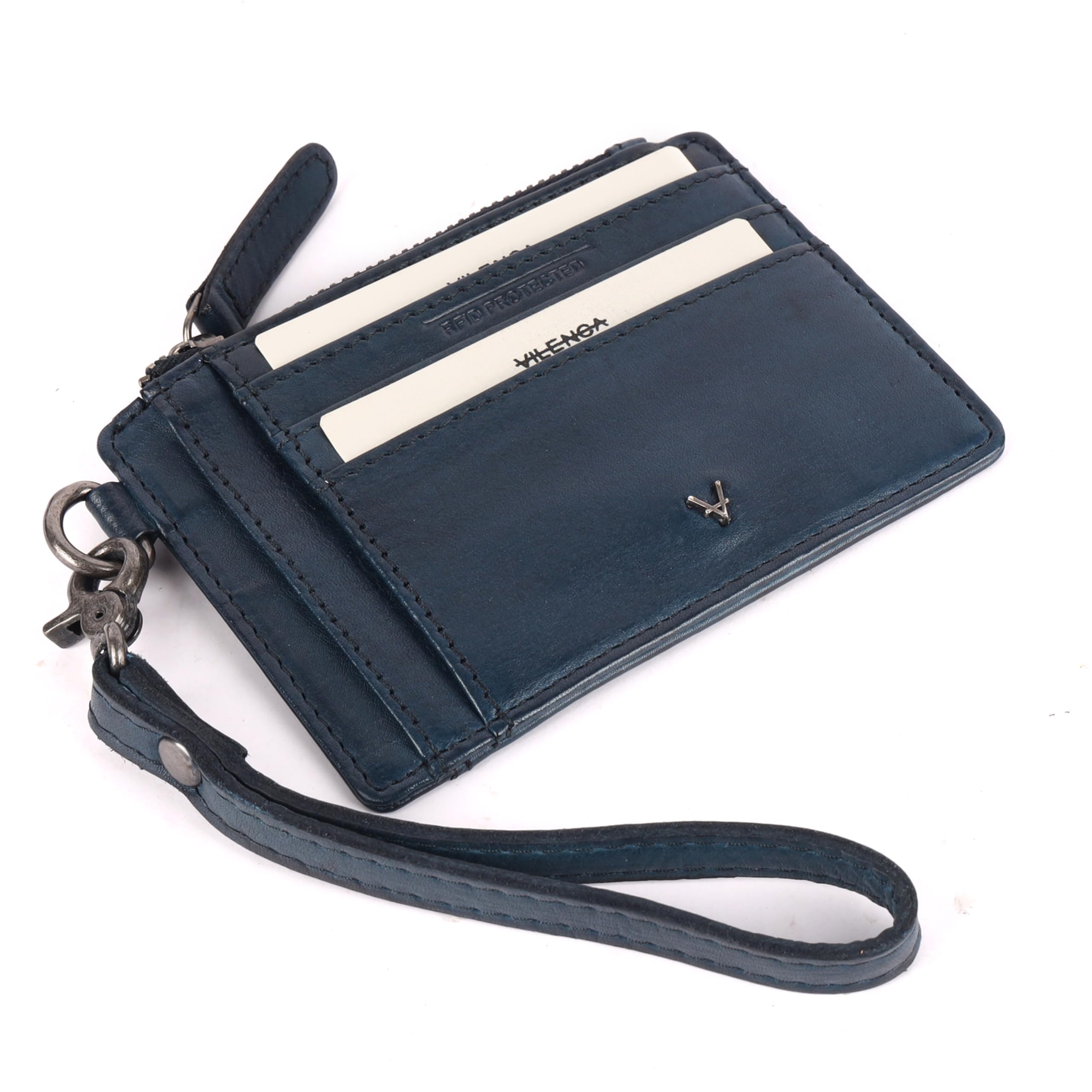 VILENCA HOLLAND Genuine Italian Leather Card Holder Wallet for Women- Sleek & Minimalist, RFID Protected, ID Window, Side zipper pocket with