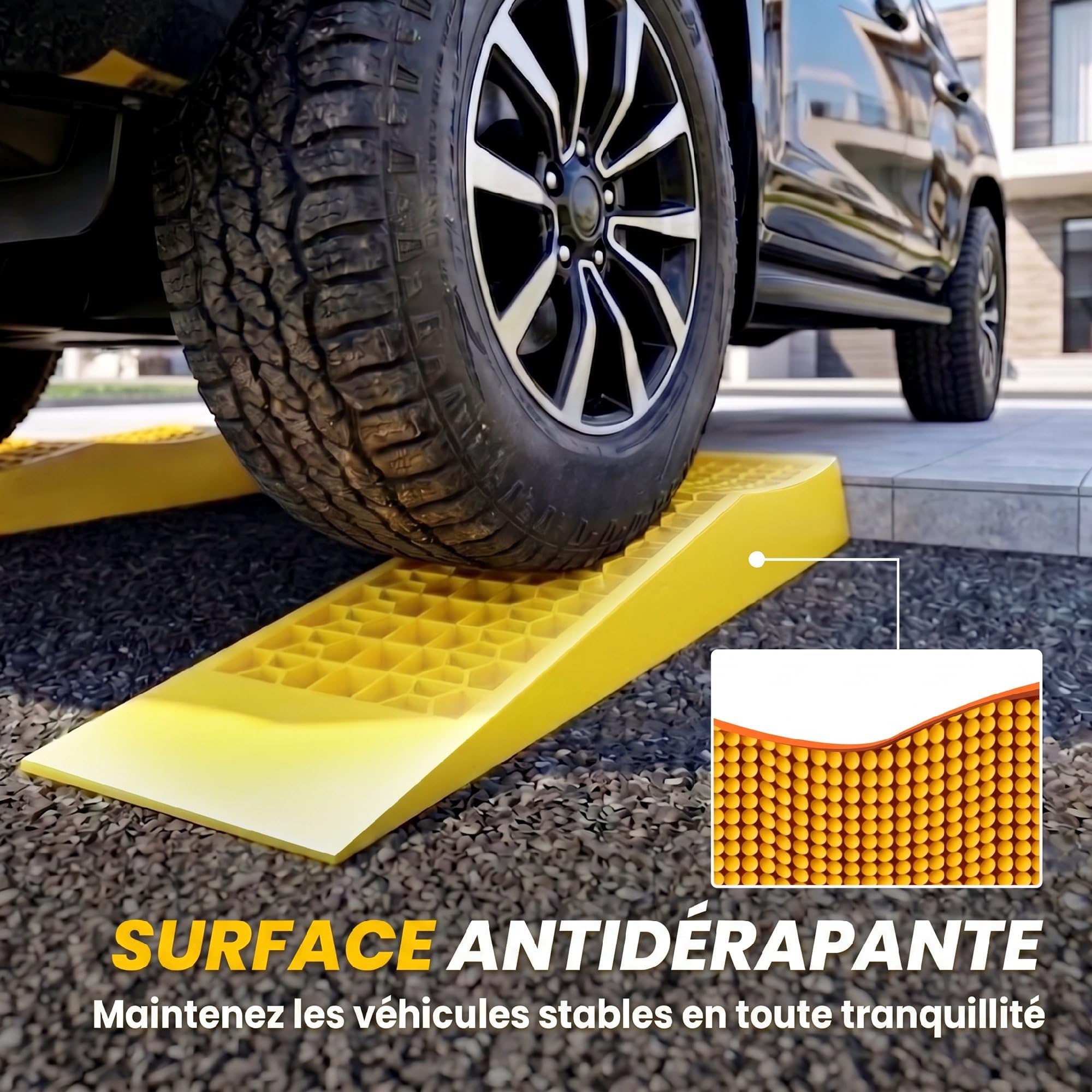 HOMCOM Ensemble de 2 rampes pour Voiture véhicule Utilitaire Rampe de Chargement Lourde 3T Caravane Camping-Car dim. 70L x 19,5l x 7,8H cm PP Jaune