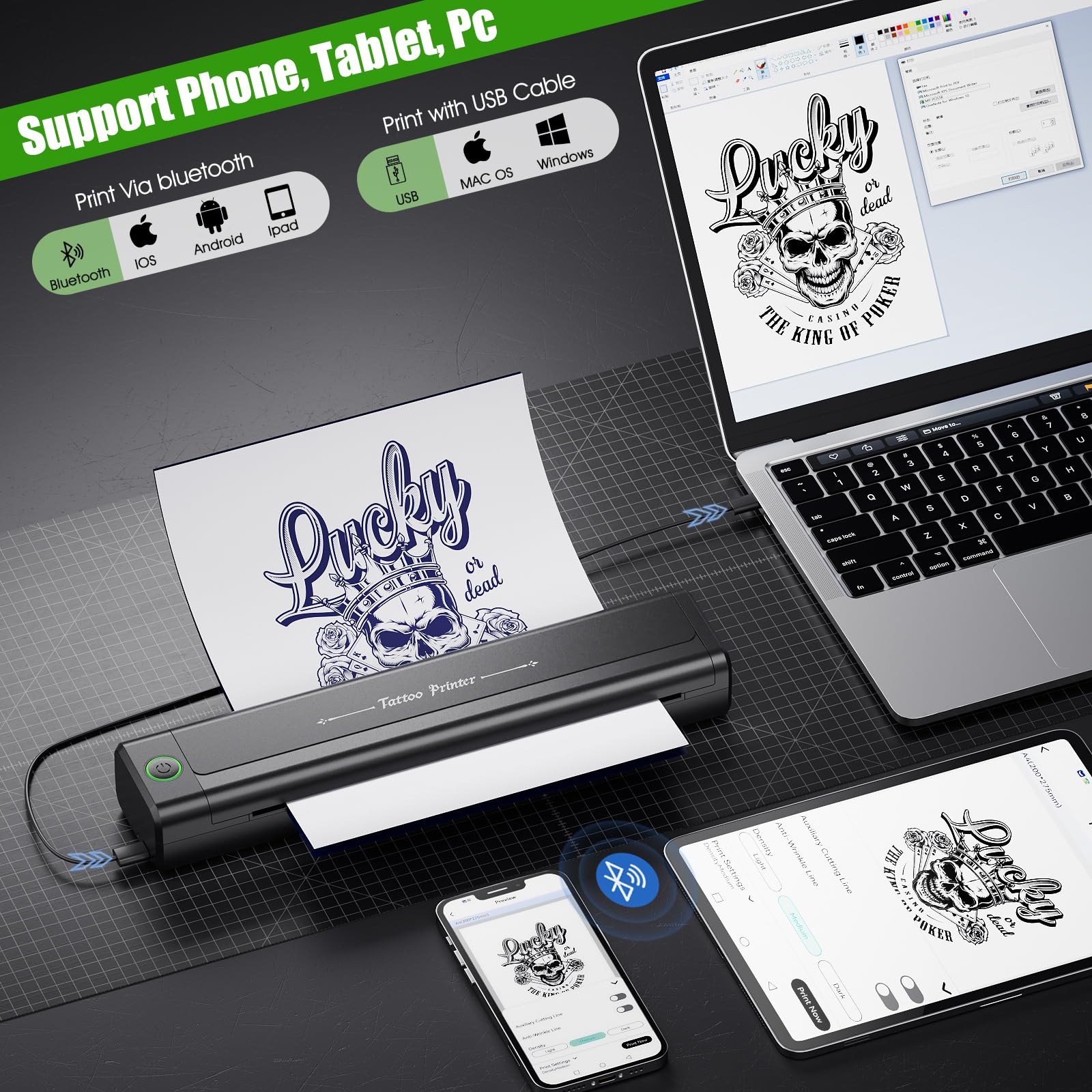 BIOMASER H1 Professional Tattoo Stencil Printer Bluetooth Compatible iPad Phone PC