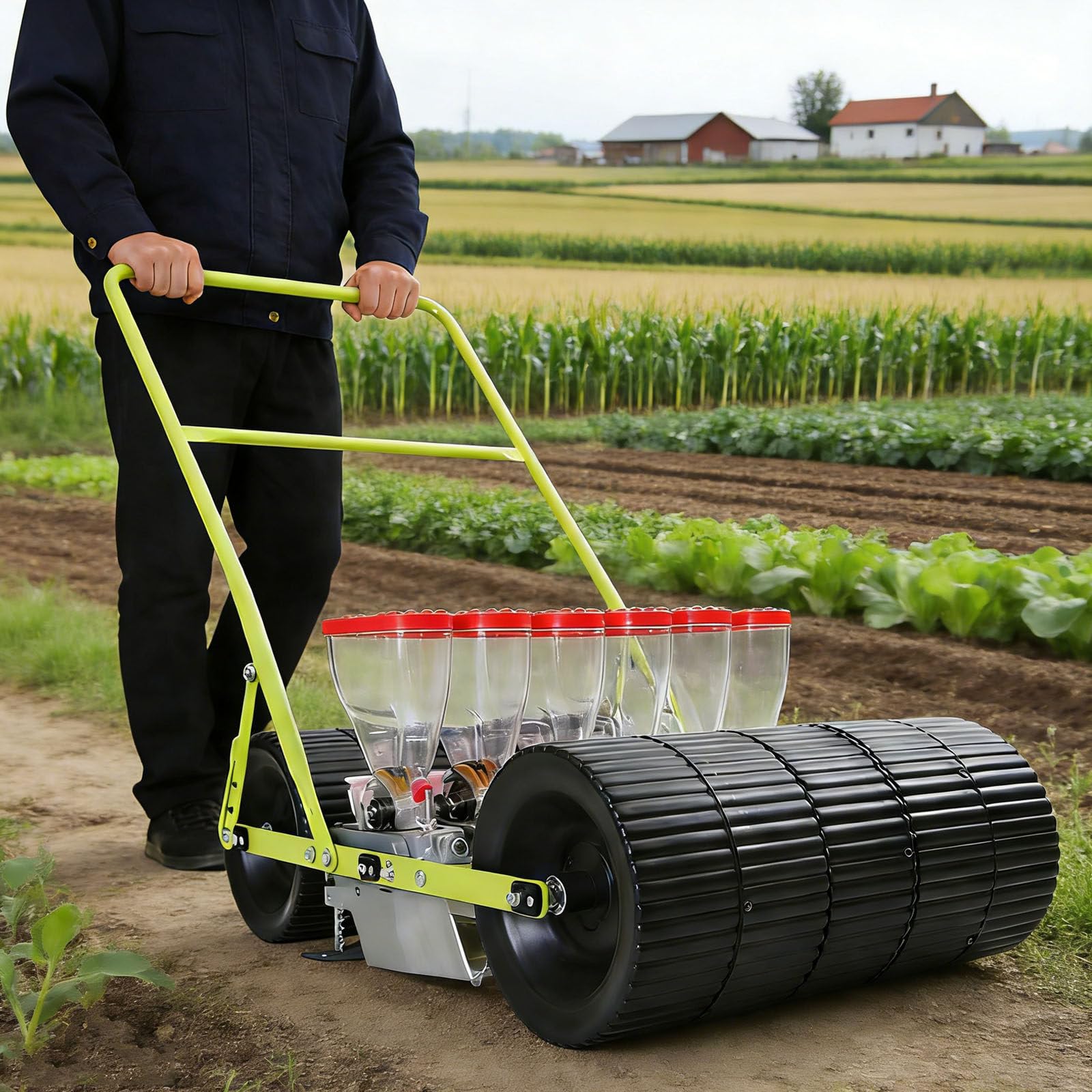 Semoir Manuel pour Graines De 2 à 10 Mm, Semoir De Précision à Pousser, Semoir pour Arachides, Maïs Et Légumes, Espacement des Rangs/des Plants/Profondeur Réglables 6Row