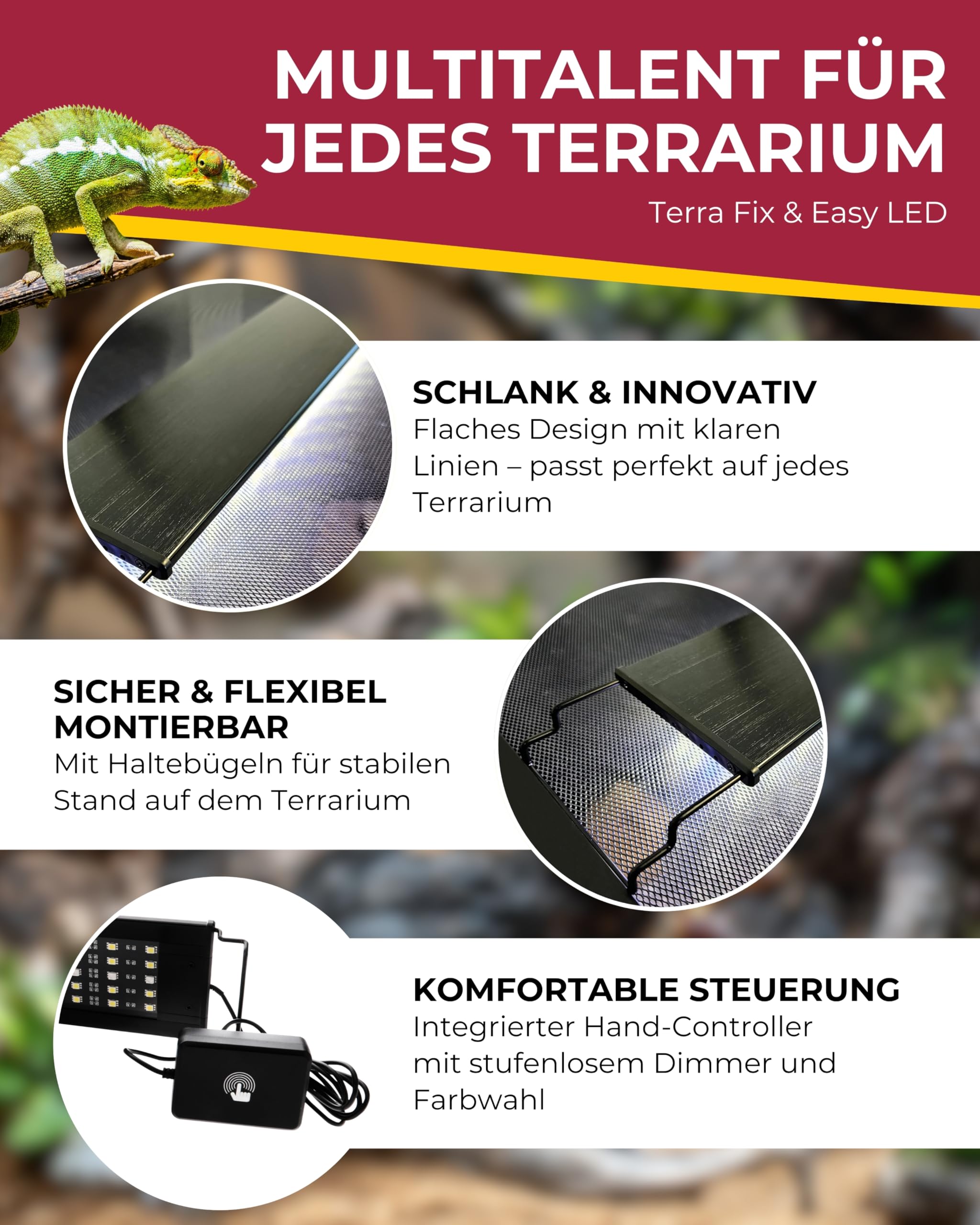 HOBBY Terraristik Terra Fix & Easy LED I dimmbare LED-Beleuchtung für Terrarien I Terrarium Lampe mit einstellbarer Farbtemperatur I Terrarienbeleuchtung für Reptilien, Amphibien und Pflanzen