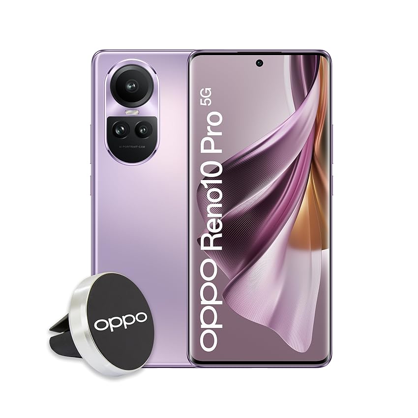 Immagine del prodotto OPPO Reno10 Pro Smartphone 5G, AI Tripla Fotocamera 50+32+8MP, Selfie 32MP, Display 6.7'' 120HZ AMOLED, 4600mAh, RAM 12GB (Esp 24GB) + ROM256GB, Supporto Auto, Versione Italia, Colore Glossy Purple
