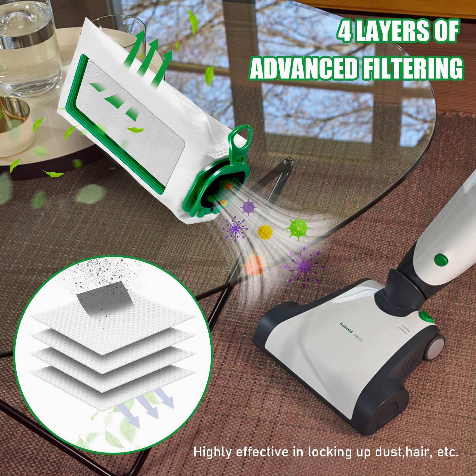 Lot De 12 Sacs D'aspirateur 2 Filtres De Protection Du Moteur. Adaptés Pour Vorwerk Kobold VK