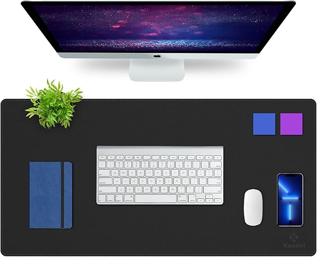 Knodel Desk Mat, Dual-Sided Office Desk Pad, Mouse Pad, Waterproof Desk Mat for Desktop, Desk Pads & Blotters, PU Leather Desk Pad Protector (40x80cm, Black)