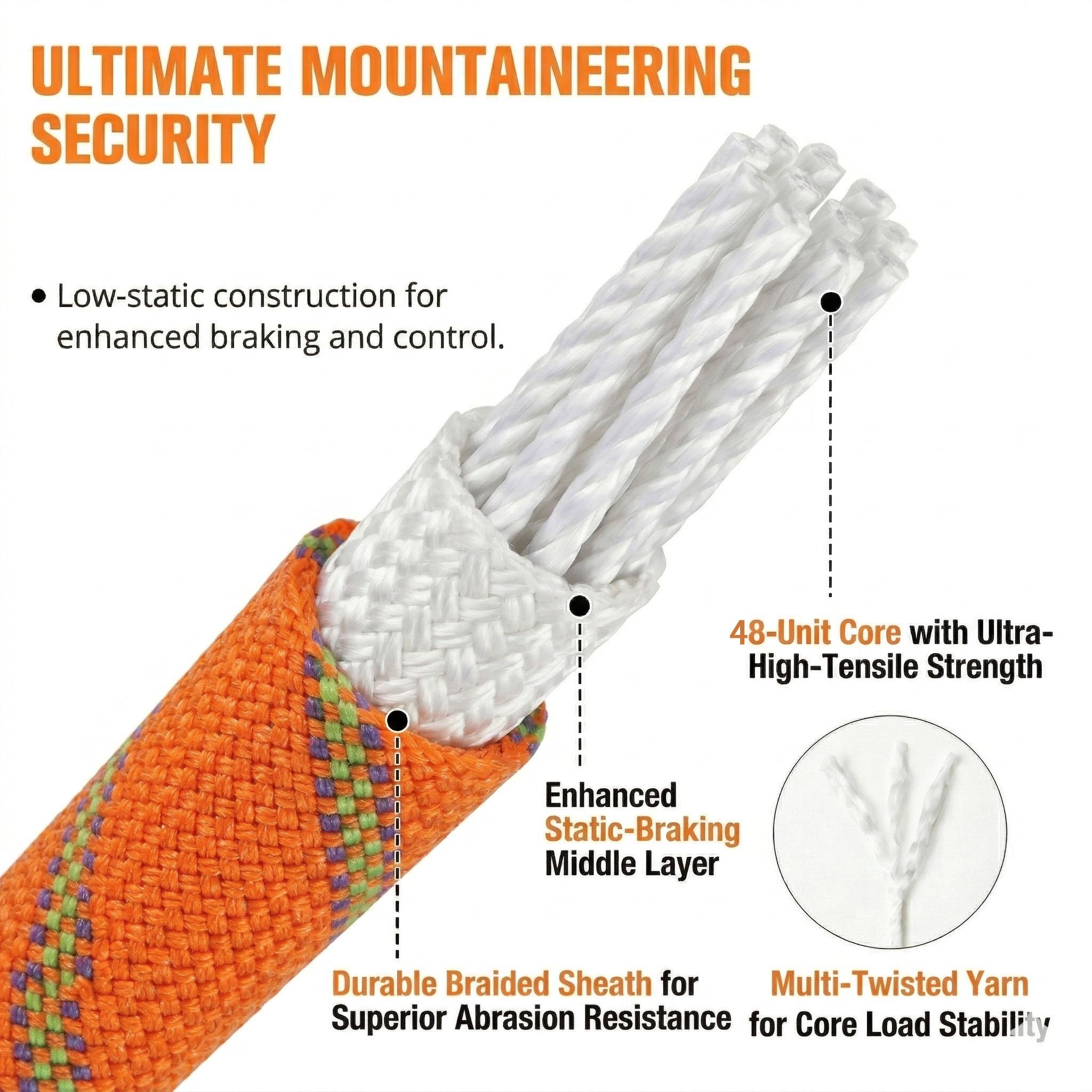 Cuerda de arborista trenzada doble, cuerda de poliéster de 1/2 pulgada x 100 pies, cuerda de escalada de alta resistencia para adultos y niños, trabajo en árboles, driza, vela (naranja)