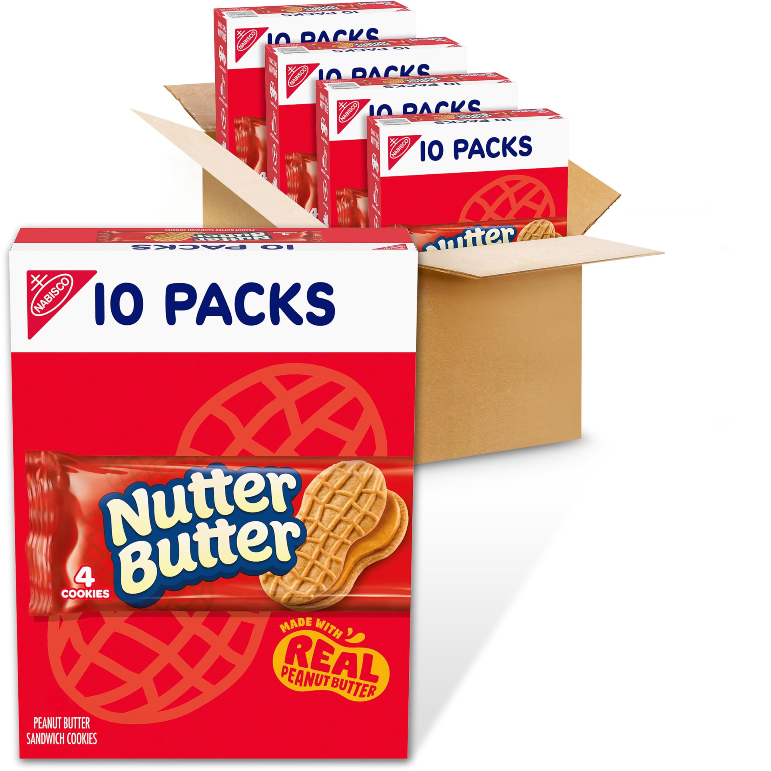 Nutter Butter Peanut Butter Sandwich Cookies, 40 Snack Packs (4 Cookies Per Pack, 4 Boxes)