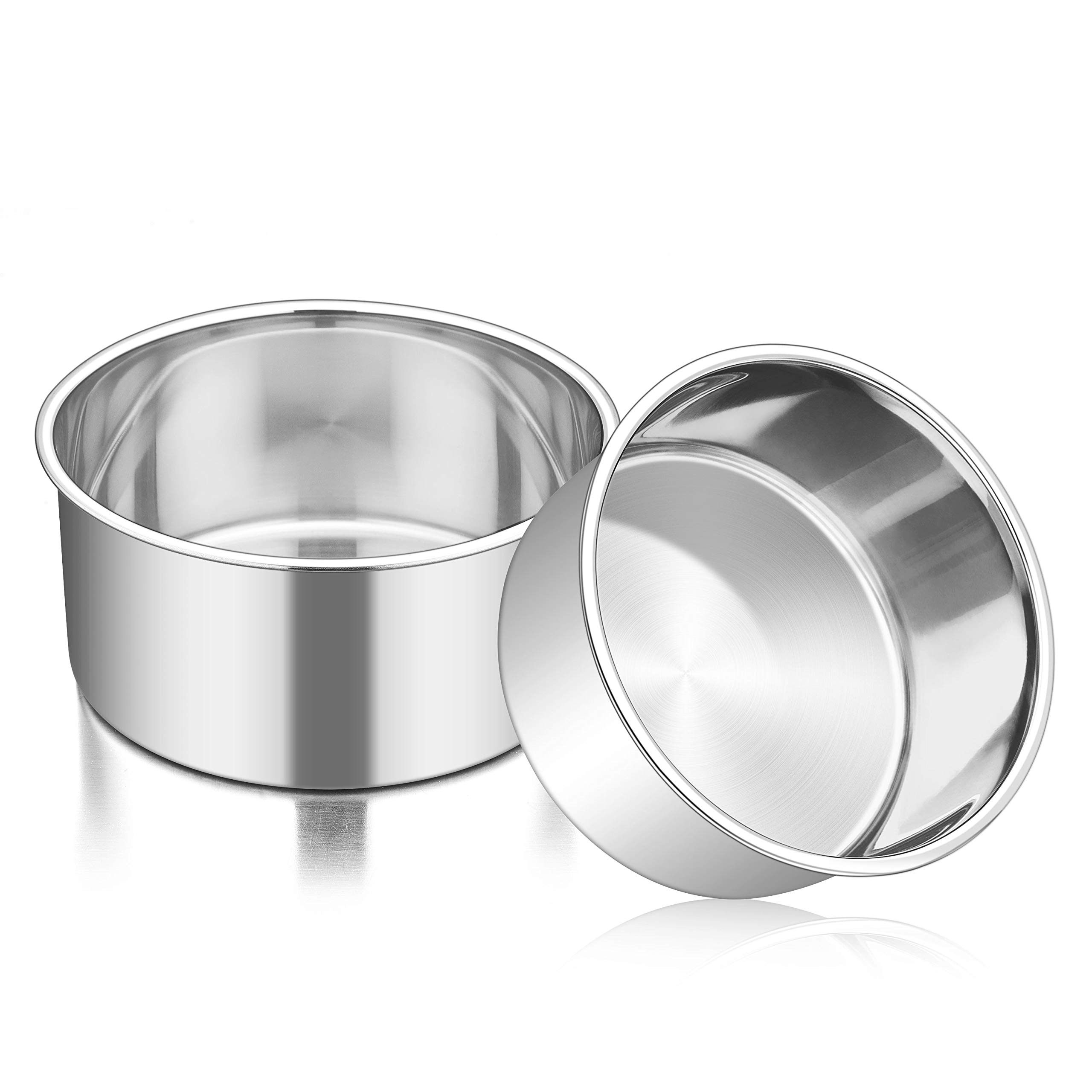 TeamFar 6 Inch Cake Pan, 6” x 3” Deep Round Cake Pan Tier Baking Tins Set Stainless Steel, For Baking Steaming Serving, Healthy & Toxic Free, Deep & Straight Size, Oven & Dishwasher Safe - Set of 2