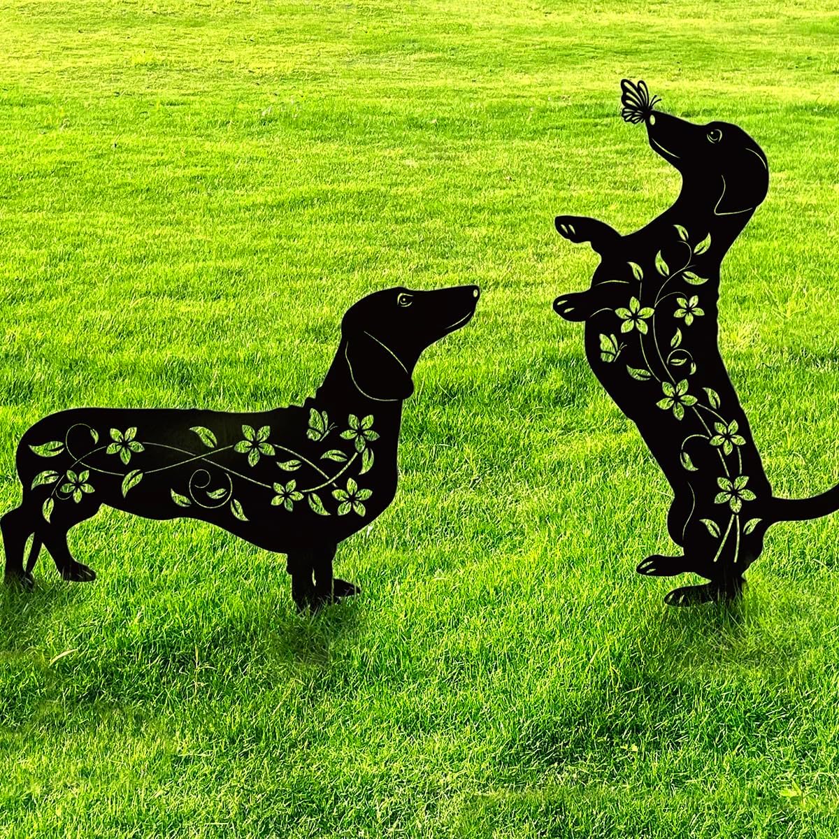Dog Garden Decor for Outside, Dachshund Gifts for Dog Lovers, Rust Proof Metal Black Silhouette Decorative Garden Stakes for Yard, Patio, Lawn Decorations, Dachshund Outdoor Decor Yard Art