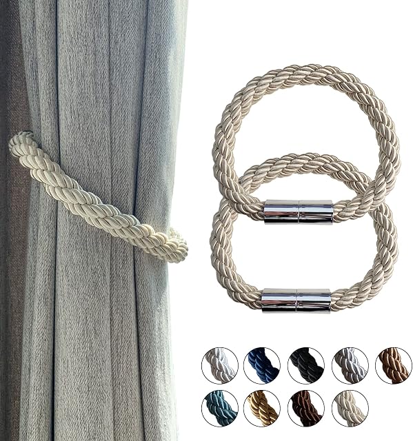 Magnetic Curtain Tiebacks Decorative Window Drapery Holdbacks, 2 Pack Window Drape Weave Tie Back Holders for Blackout Sheer Window Treatment Home Office Decorative