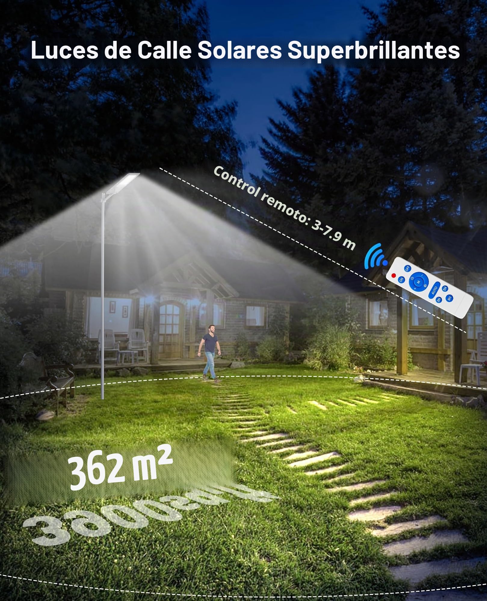 JAYNLT X-12000W Farolas Solares Exterior, 6500K Farola Solar Potente con Sensor de Movimiento, IP67 Impermeables Focos LED Exterior para Patio, Calzadas, Garage