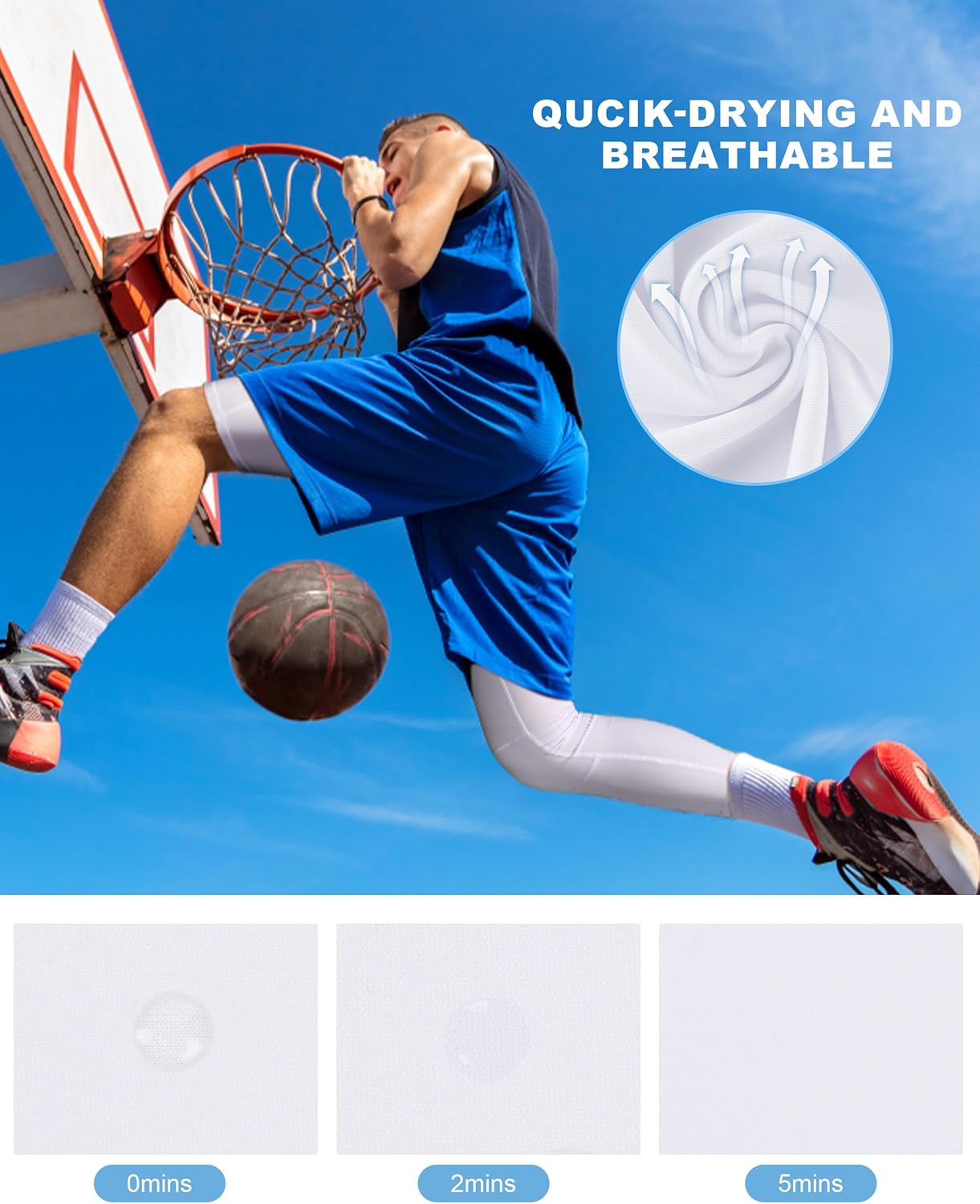 Roadbox Men's Basketball One Leg Tights, 1/2 Single Leg Compression Pants Sports Base Layer Leggings Underwear with Pockets - Image 5