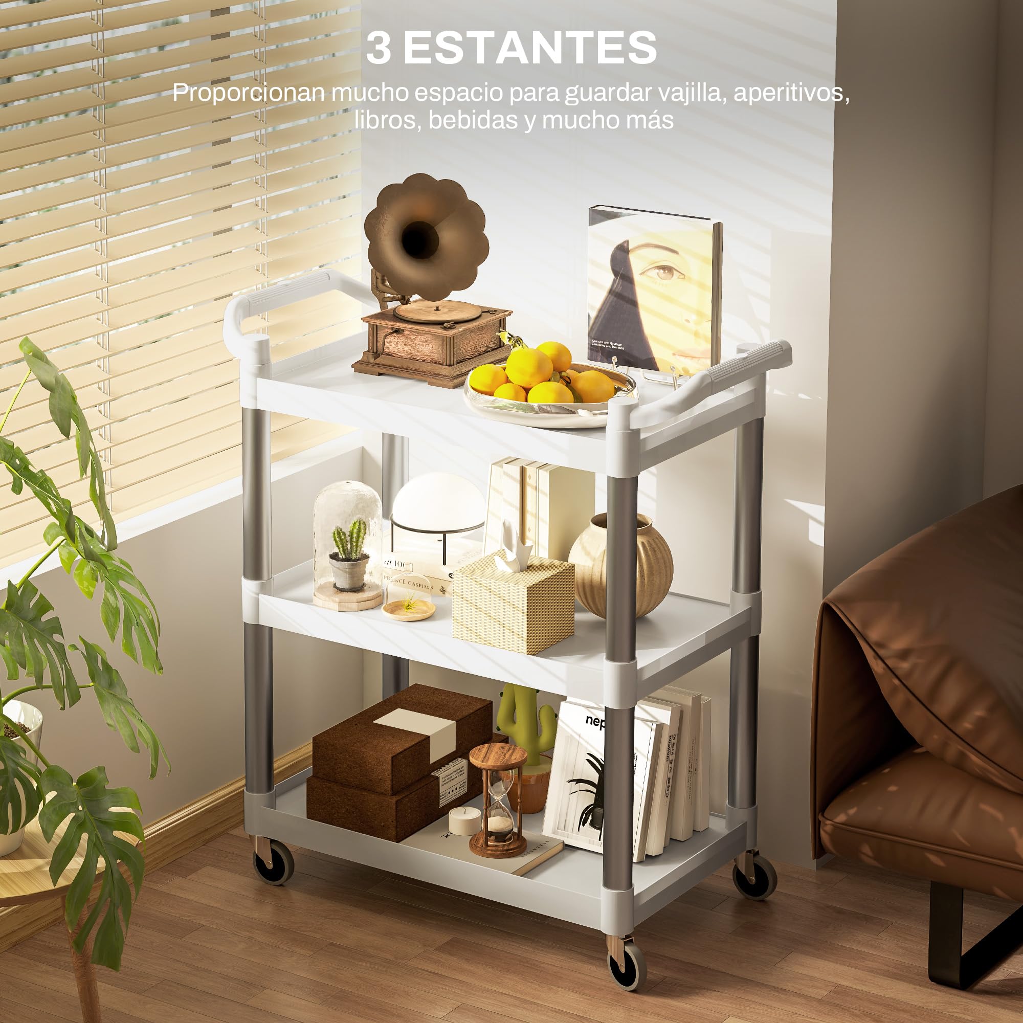 HOMCOM Aluminium-Legierung Küchenwagen mit Rädern 3 Level Küche Trolley Storage Trolley Last 105 kg für Esszimmer Bad 88x44x93 cm Weiß