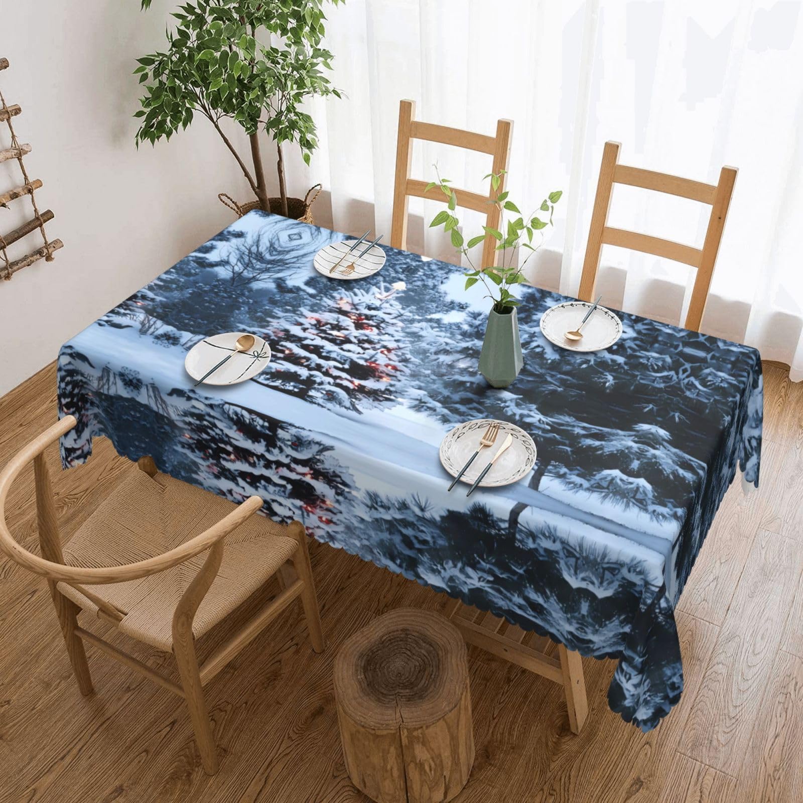 HLSBSSL Christmas Tree Snow Patterned square lace tablecloth, wrinkle-resistant and durable, suitable for dining tables, parties, etc.