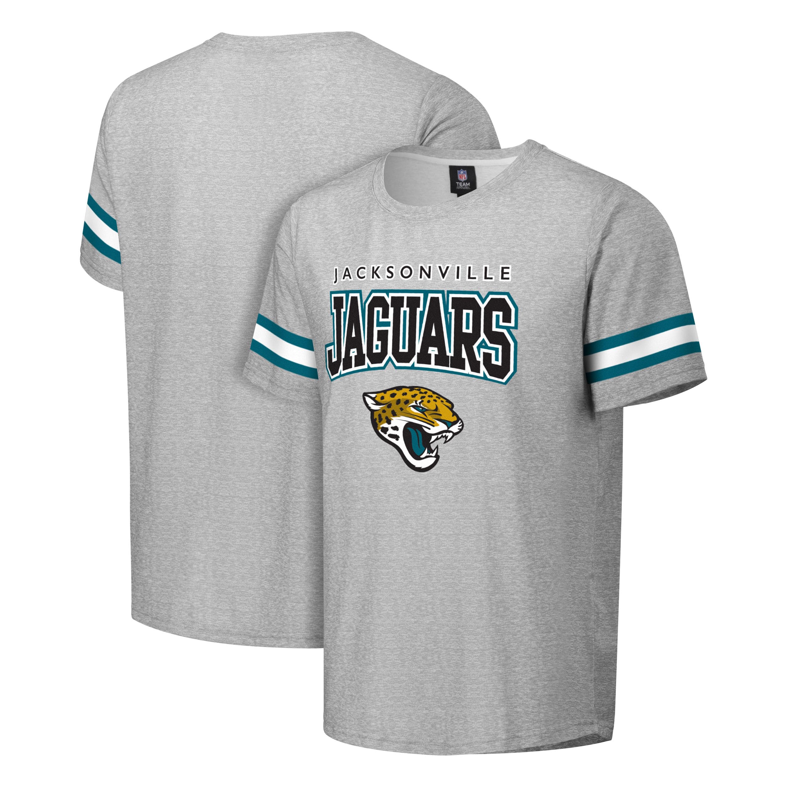 FOCO NFL Men's Officially Licensed Gray Team Color Primary Logo Arched Wordmark Performance Crewneck Short Sleeve T-Shirt, Jacksonville Jaguars, Large