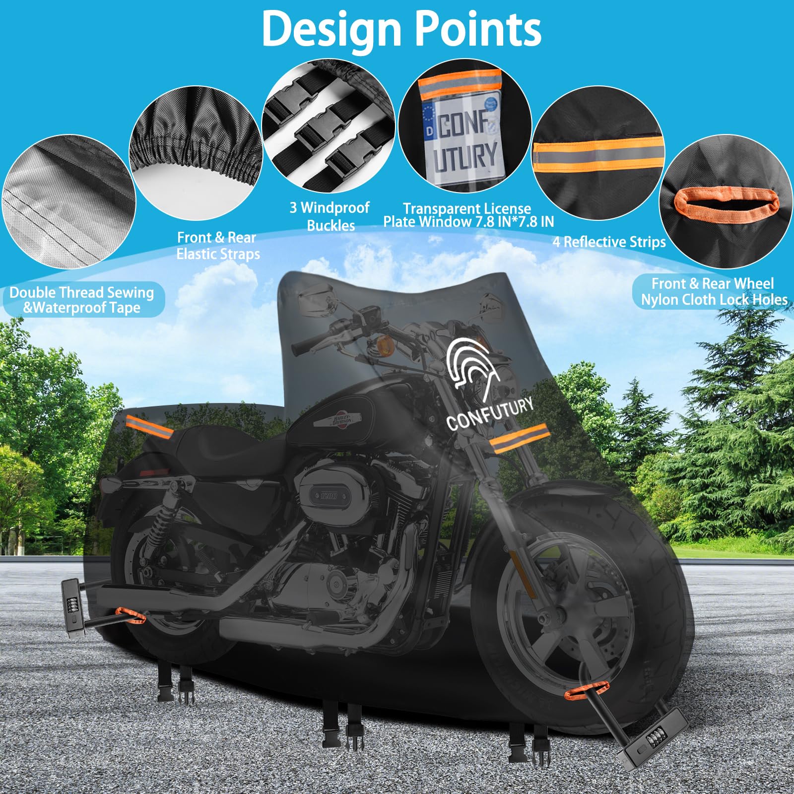 420D Bache De Protection Exterieur Imperméable, Housse Moto Avec Trou