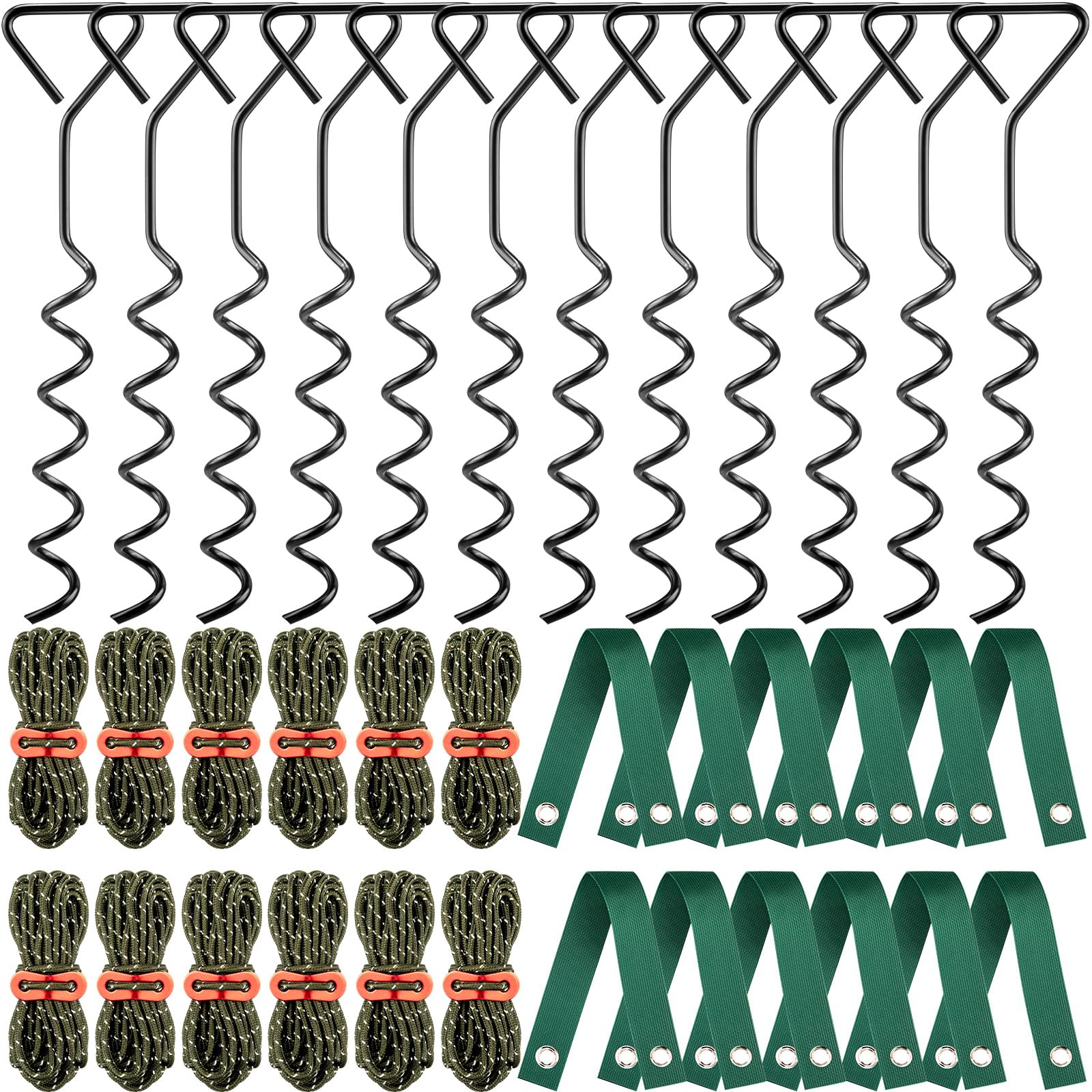 Sintuff Baumpfähle und Stützen-Set zum Anlehnen von Bäumen, strapazierfähig, spiralförmiger Baumpfahl mit Seilen und Baumstützgurten für junge Bäume, Baumglättungs-Set, windbeständig (Armeegrün)