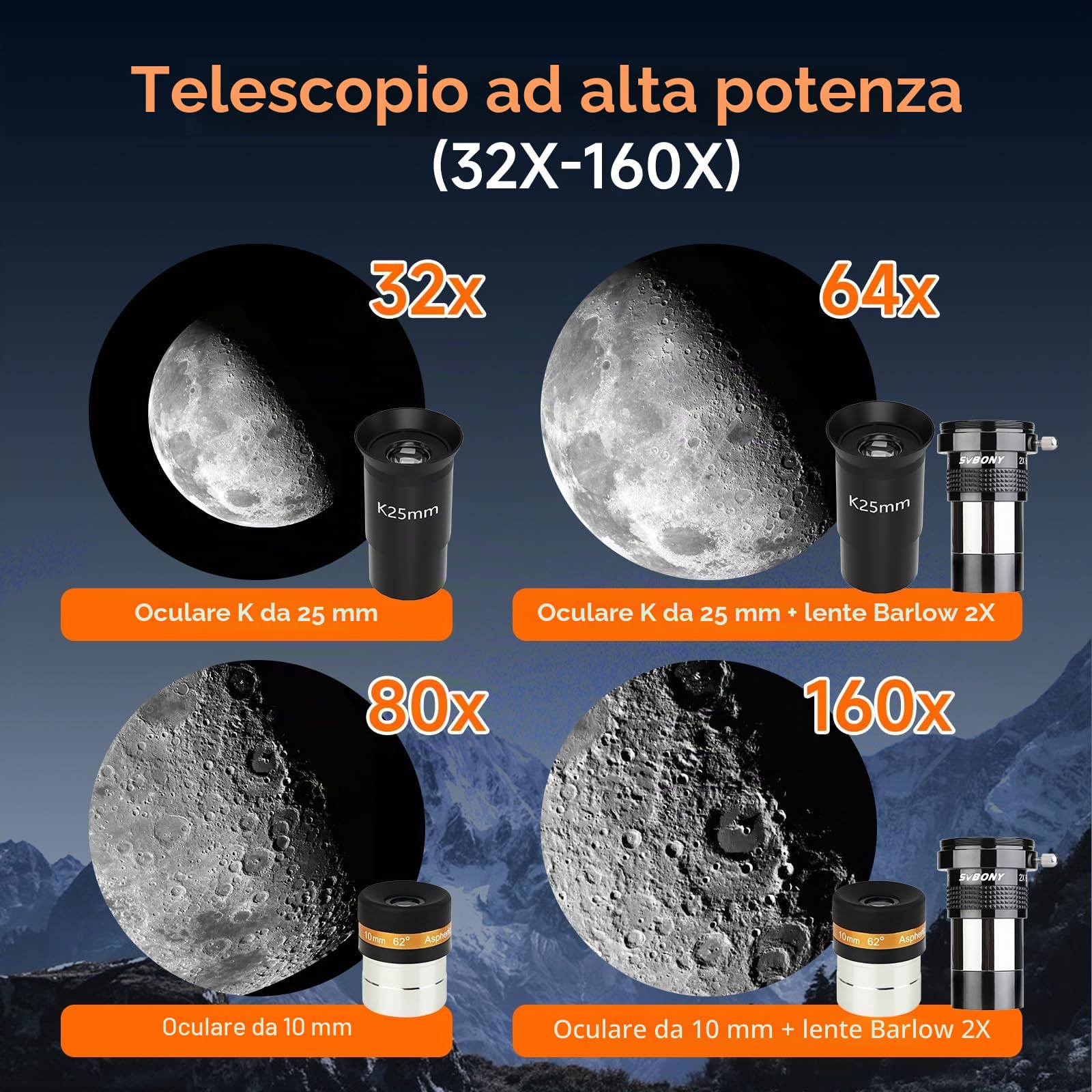 Svbony SV520 Telescopio Astronomico Professionale, Apertura 90mm, Lunghezza Focale 800 mm, Telescopio con Montatura Altazimutale, Controller Wireless, Tutto in Metallo Telescopiokit per Osservazione