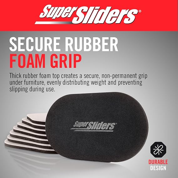Super Sliders 5-3/4 x 9-1/2 XL Oval Reusable Felt Furniture Sliders for Hard Surfaces, Anti-Slip Protective Furniture Moving Pads for Beds, Sofas, Dressers, Set of 8, Beige