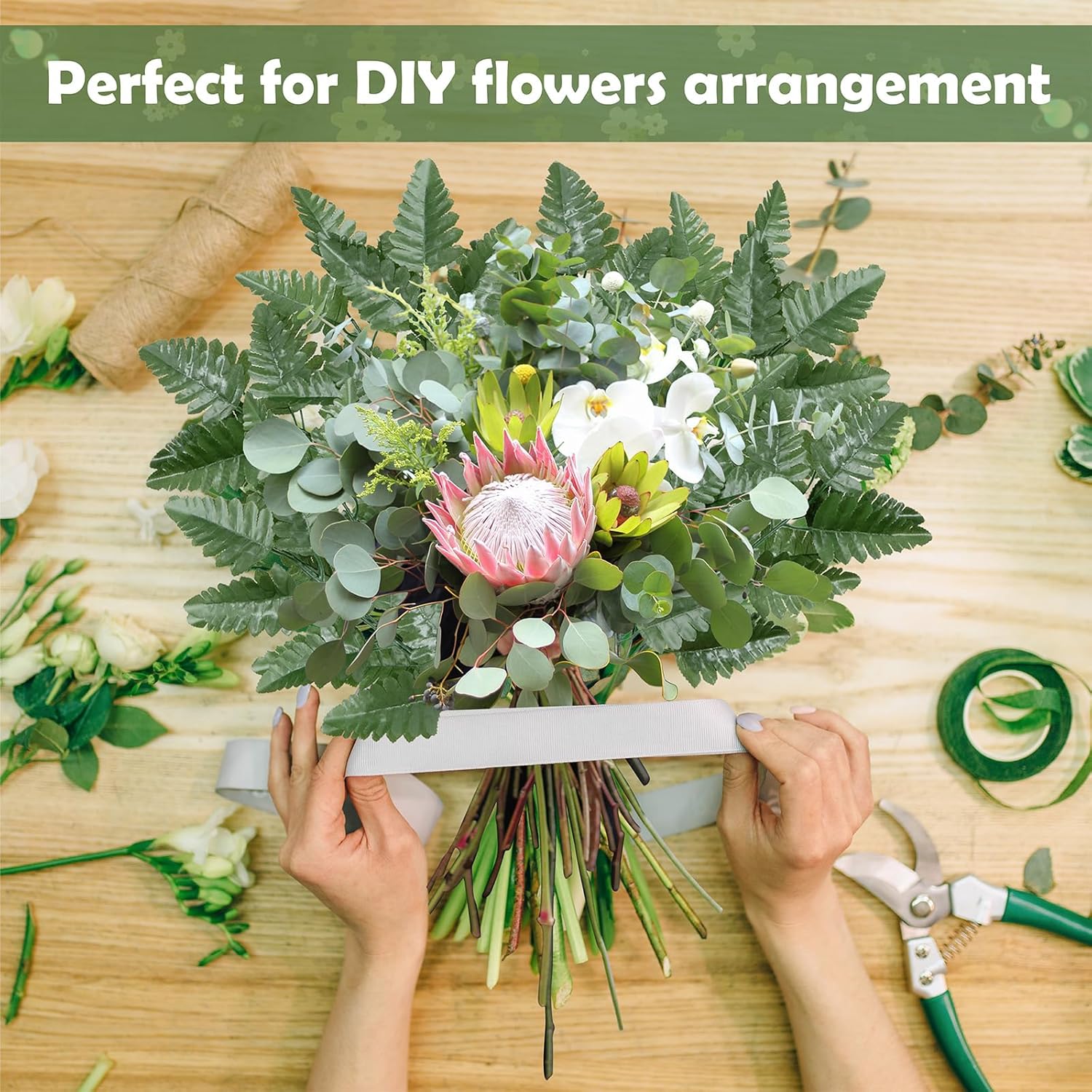 Artificial Silk Leaf Fern, Fake Greenery Fern Picks Leaves Stems for Flowers DIY Arrangement Home Wedding Garden Cemetery Decoration (160Pcs, Deep Green)