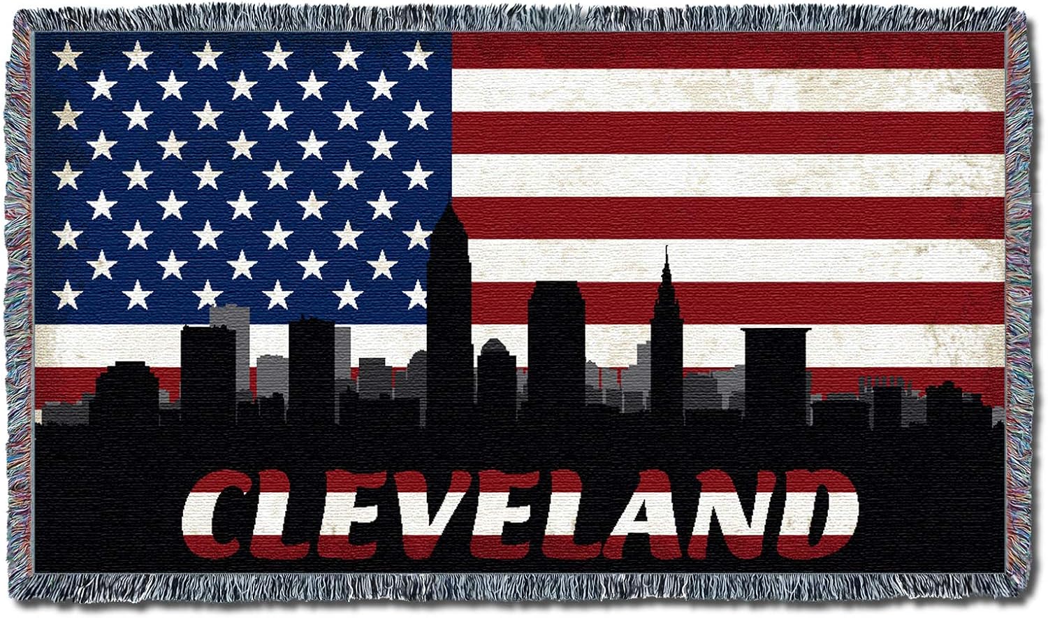Pure Country Weavers Ohio - Cleveland - City American Flag Blanket - Gift Tapestry Throw for Back of Couch or Sofa - Woven from Cotton - Made in the USA (61x36)