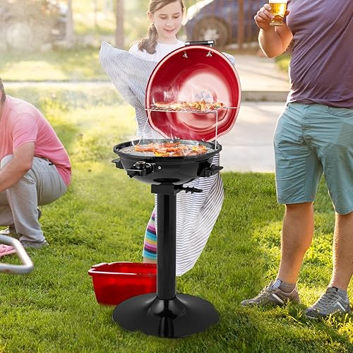 Miniatura 2 de ORALNER Parrilla eléctrica para barbacoa con soporte, rejilla de calentamiento y bandeja de goteo, parrilla eléctrica de 15 porciones para