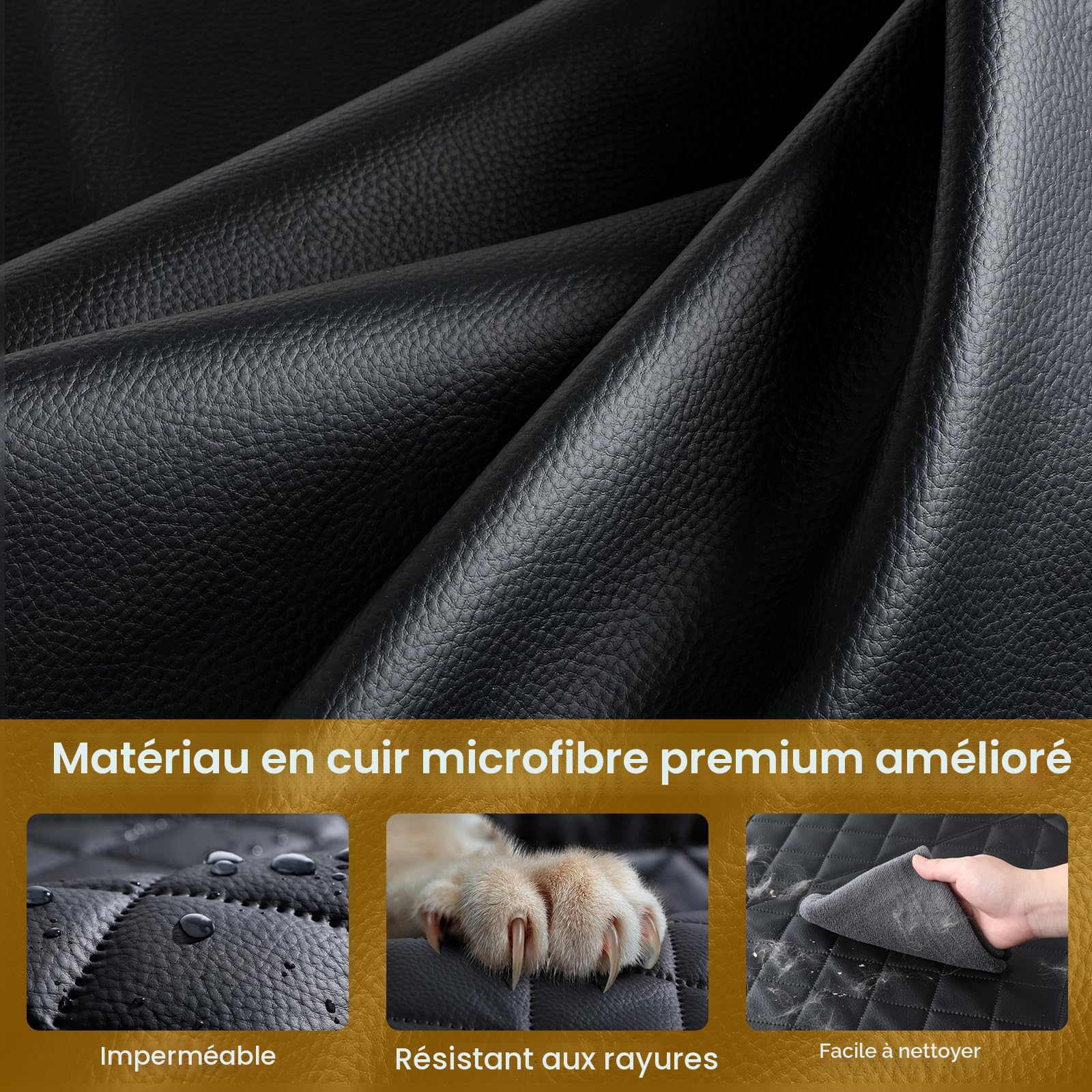 pecute Siège Auto Chien XL 70x61 cm – Coussin Cuir PU Rabattable, Fond Rigide Anti-Affaissement, Facile à Nettoyer, Protection Banquette Arrière pour Petit ou Moyen Chien