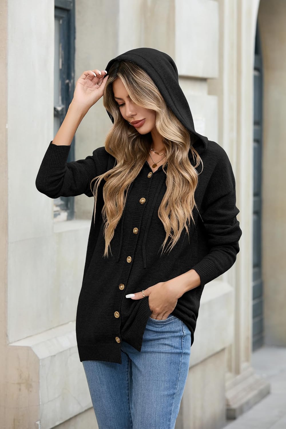 TASAMO Women's Button Down Hoodie Cardigan Sweaters Long Sleeve Fall Fashion Open Front Knit 2025 Winter Outerwear Coats - Image 6