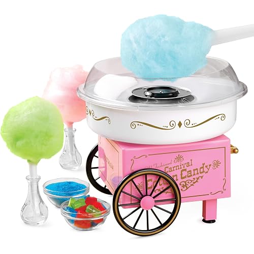 Nostalgia Vintage Cotton Candy Machine - Countertop Cotton Candy Maker With 2 Reusable Cones & 1 Sugar Scoop - Use Hard Candy or Sugar to Create Fluffy, Delicious Treats in Minutes-Pink
