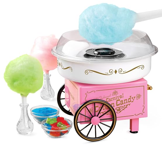 Nostalgia Vintage Hard and Sugar Free Candy Countertop Cotton Candy Maker, Includes 2 Reusable Cones And Sugar Scoop – Pink - Pink