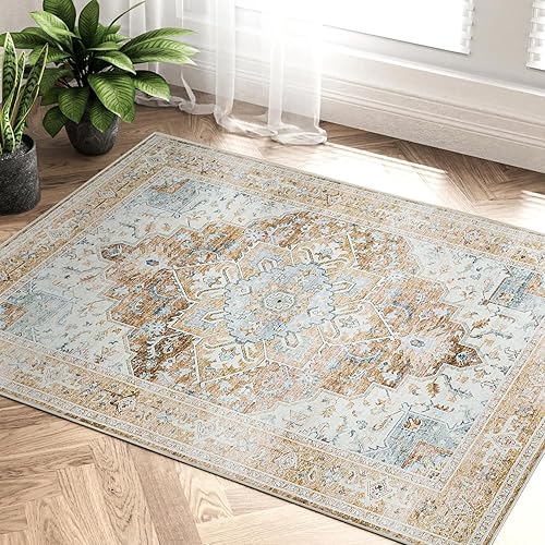 Miniatura 3 de Alfombra de entrada roja ladrillo de 2 x 3 pulgadas, alfombra vintage lavable para interiores, alfombra para puerta de sala de estar, cocina,