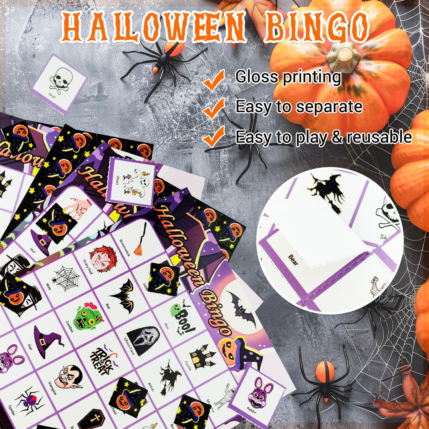 Halloween Bingo Games - 24 Players Bingo Set Paper Bingo Cards Disposable for Adults Halloween Party Game for Larger Groups Gatherings