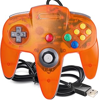 SAFFUN [USB Version] USB N64 Controller, Wired PC Gamepad [3D Analog Stick] for Windows PC iOS MAC Linux Raspberry Pi Genesis Higan Project 64 Retropie OpenEmu Emulator (Plug & Play) (Clear Orange)