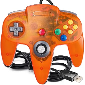 Classic N64 Controller, Wired USB PC Gamepad for Windows PC, macOS Orange | Plug and Play, Compatible with Project 64, OpenEmu Emulators, Linux