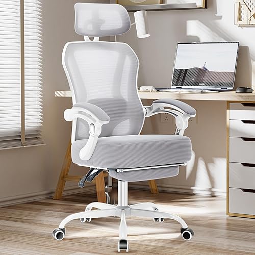 Silla de oficina ergonómica con reposapiés, silla de escritorio de oficina reclinable ultra gruesa con soporte lumbar ajustable 2D y reposacabezas,