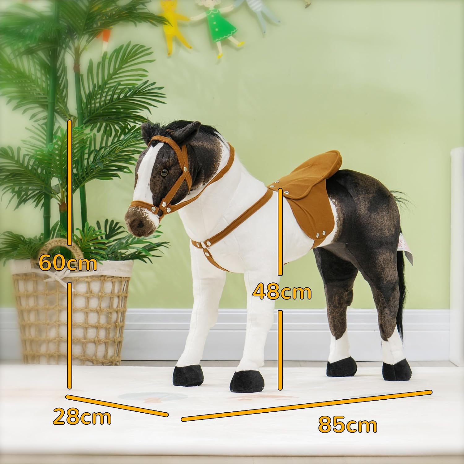Ride on Horse for Toddlers 3-8 Years Old, Riding Horse with Neighing Sound, Stuffed Animal Horse Toy for Kids with Padding, Brown