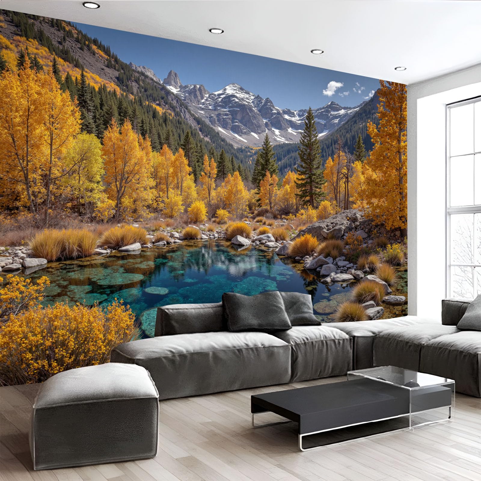 Papier Peint Panoramique Montagnes Automne 250x175 cm pour Salon