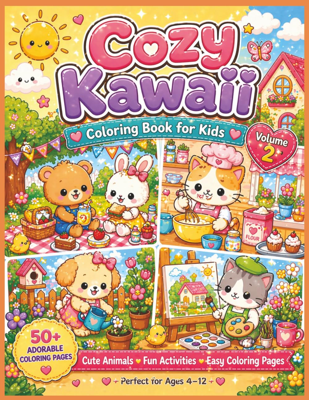 Cozy Kawaii Coloring Book for Kids: Cute & Easy Coloring Book for Kids with Adorable Animals, Fun Activities & Cozy Scenes for Ages 4–12