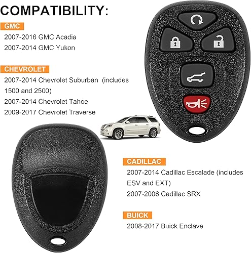 Miniatura 2 de Llavero de coche compatible con GMC Acadia YukonCadillac Escalade SRXChevy Suburban Tahoe TraverseBuick Enclave entrada sin llave control remoto sin