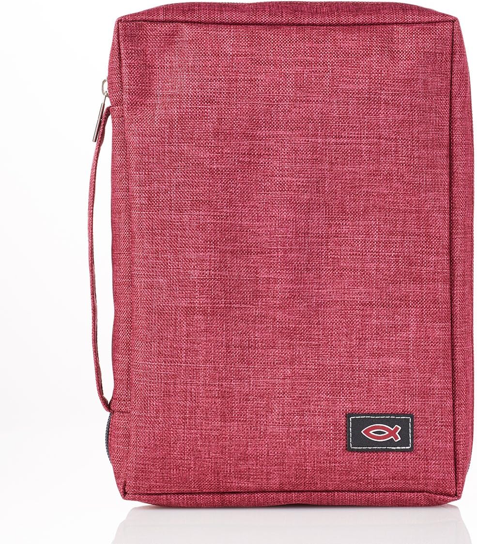 Christian Art Gifts Canvas Bible Cover With Fish Symbol Appliqué, Red, Small