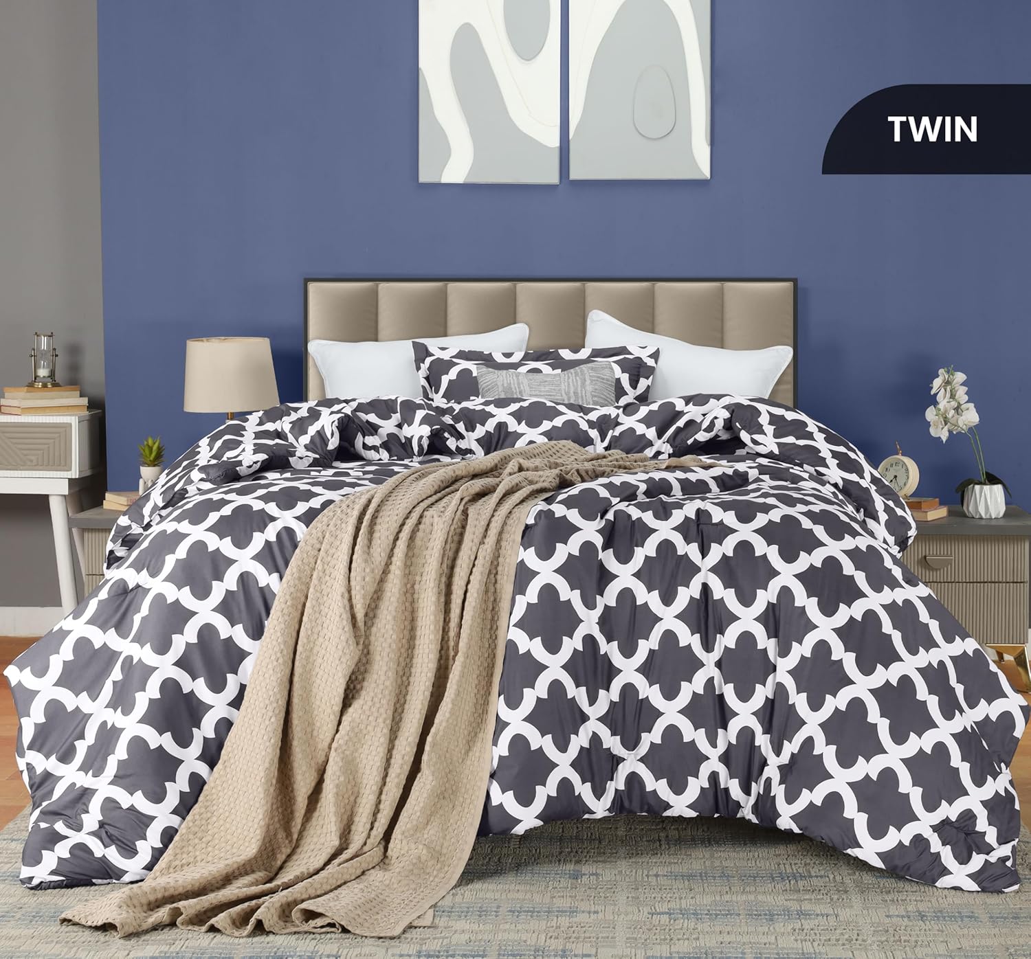 Printed Comforter Set (Grey, Twin) with 1 Pillow Sham - Luxurious Soft Brushed Microfiber - Goose Down Alternative Comforter by Utopia Bedding - Image 2