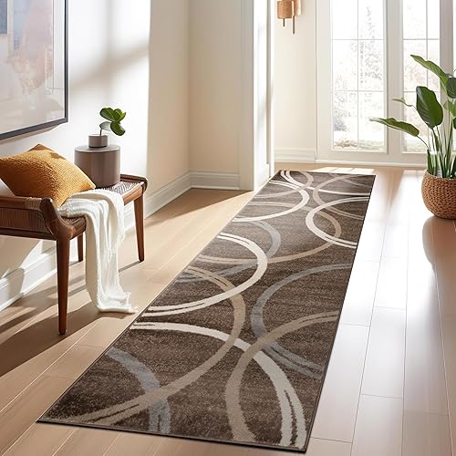 Miniatura 7 de Rugshop - Alfombra moderna con diseño de círculos ondulados Marrón
