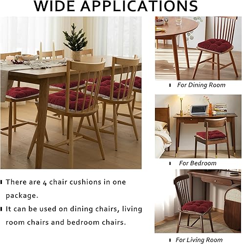 Miniatura 6 de ELFJOY Juego de 4 cojines para sillas de comedor, 18 x 18 x 3 pulgadas, cojines para sillas de cocina, cojines de asiento suaves y cómodos con lazos