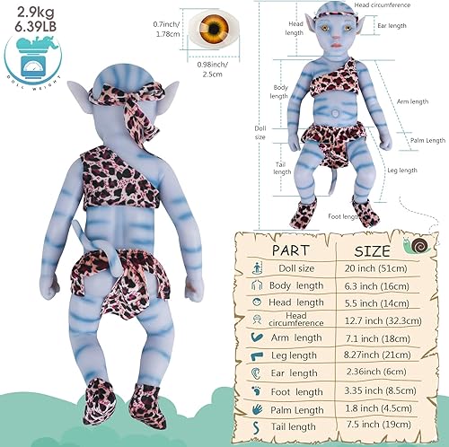 Miniatura 6 de Vollence Avatar dormido de silicona de 12.5 pulgadas con orejas puntiagudas, no muñecas de vinilo, muñecas de silicona alienígena Na'vi de silicona