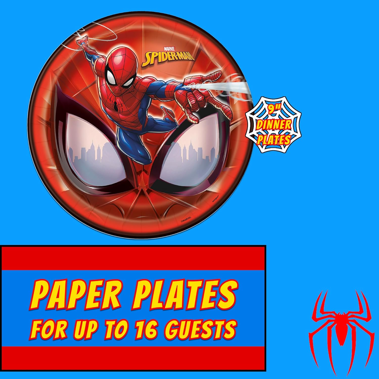 Unique Spider-Man Party Supplies | Tableware Essentials | Serves 16 | Officially Licensed | Plates, Napkins, and Cups | Birthday Tableware For Kids, Quick Setup, Easy Cleanup