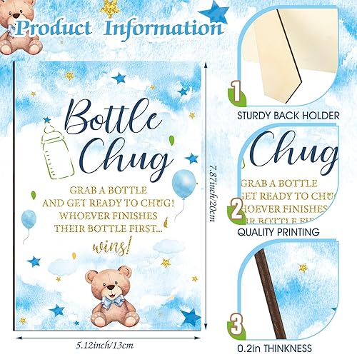 Miniatura 4 de TrelaCo Cool Baby Shower Games Bottle Chug Sign Wooden Blue Bear Theme Gift Sets Gender Reveal Party Favors y 12 piezas Baby Shower Favor para