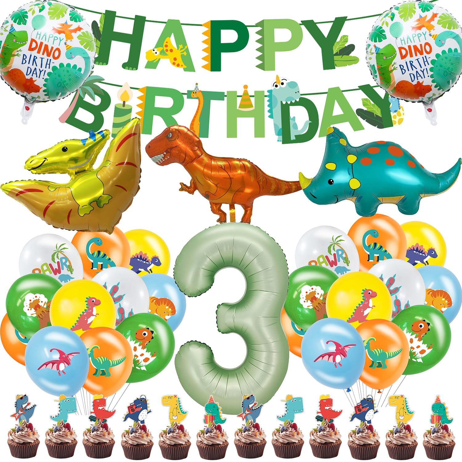 Fizdoqg Dinosaur Birthday Party Decorations, Dino Balloons Decor Include Balloons, Happy Birthday Banner, Dinosaur Cake Decorations Set (3)