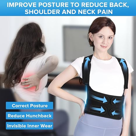 Back Posture Corrector for Men and Women - Adjustable Back Brace Lumbar Support Shoulder Straightener Belt Relief Pain from Upper Back Shoulders Neck - Clavicle Hunchback Support (Black, L)