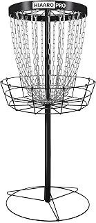 PDGA Approved HIAARO PRO Disc Golf Basket - Portable Target with 24 Heavy-Duty Zinc-Coated Chains, Easy Assembly for Pros & Beginners