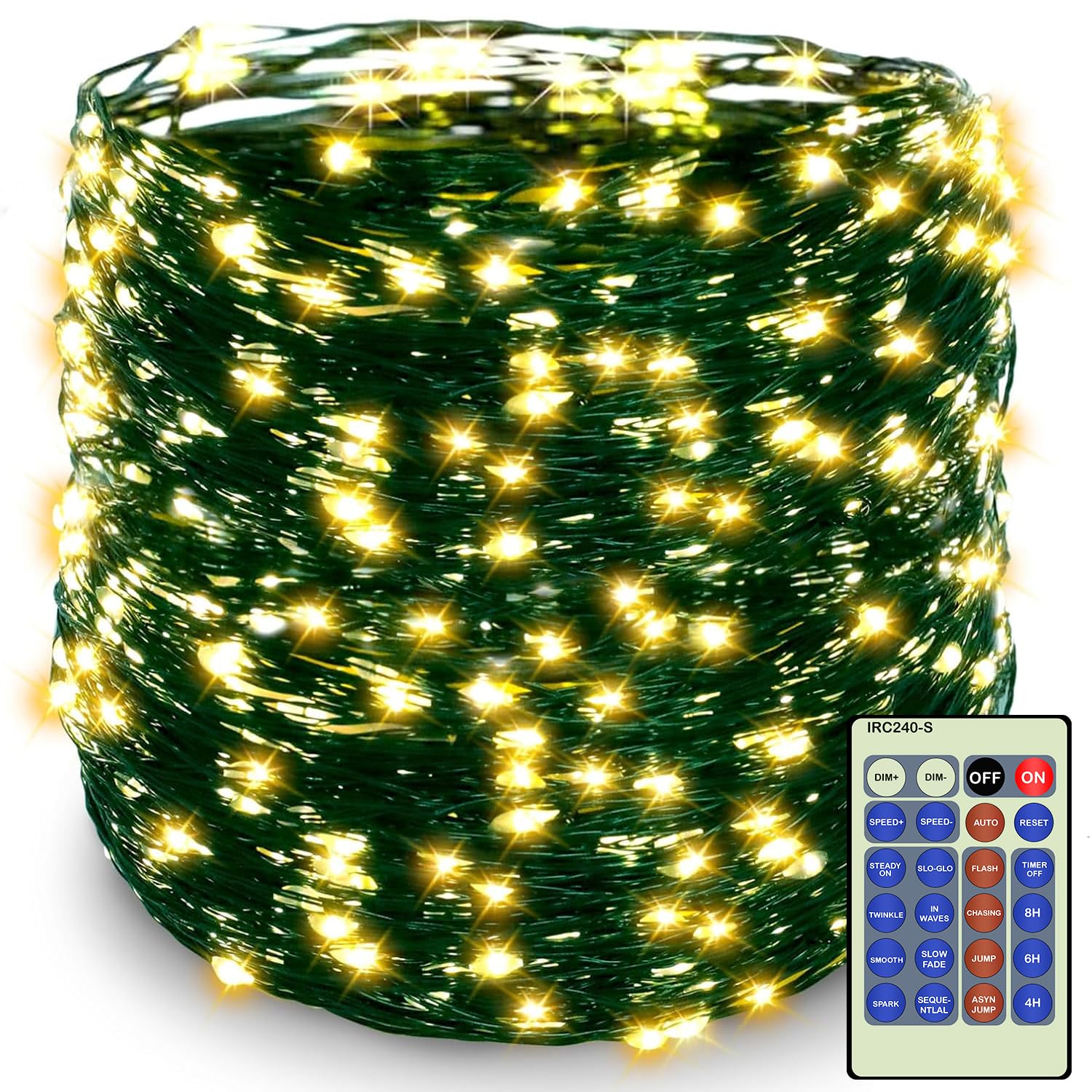 Decute 500LED 164FT Christmas Tree String Lights Green Wire Dimmable with Remote Control, UL Listed Plug in Fairy Starry Lights Decorative for Christmas Tree Party Wedding Indoor Outdoor Warm White