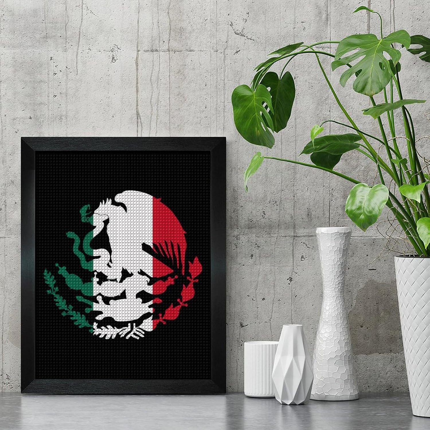 Mexico Mexican Flag Emblem Diamond 5D Painting Kits with Frame DIY Full Round Drill Gem Art Crafts for Home Wall Decor 16 X 20in Blackwood 40 * 50cm